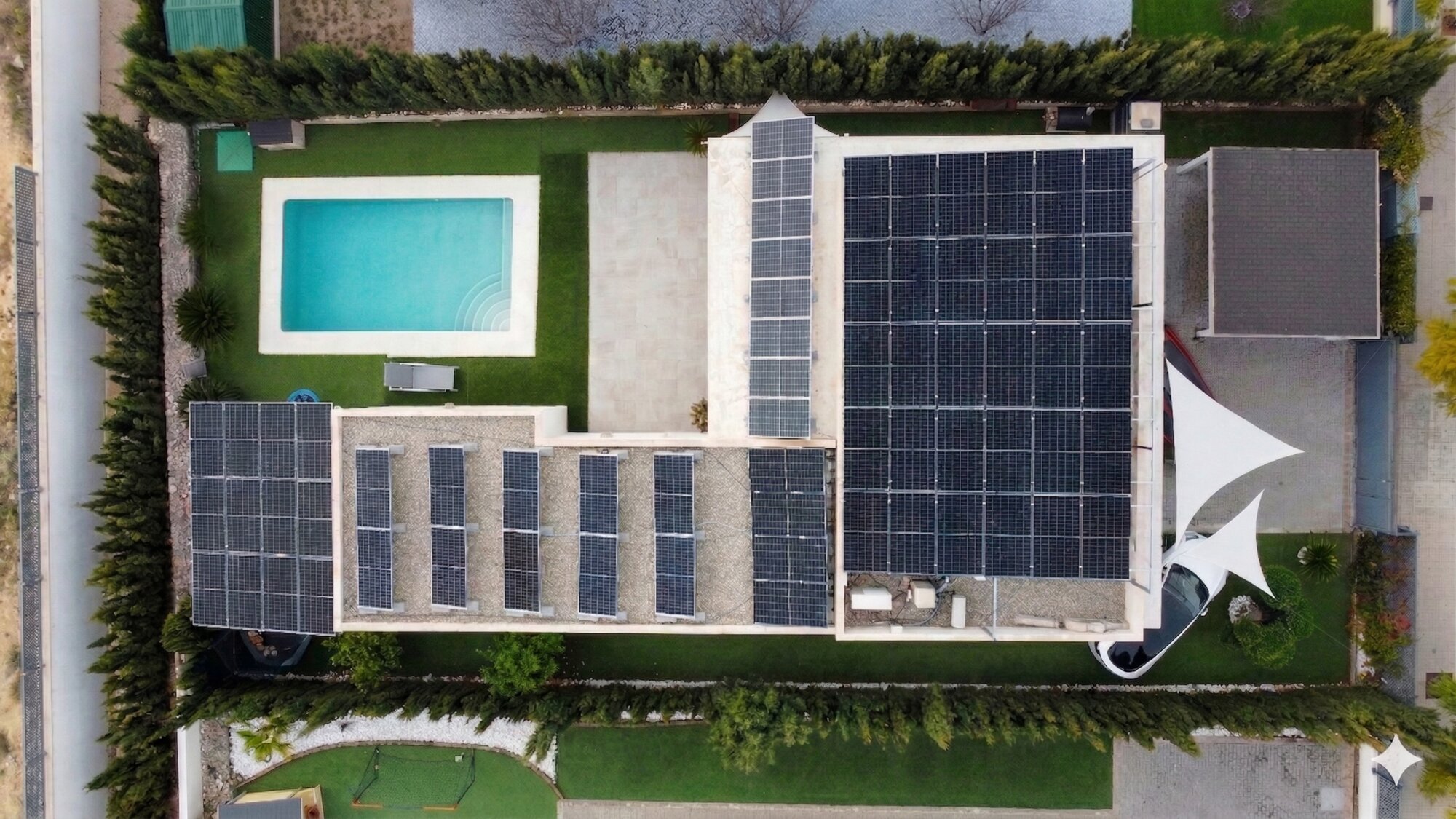 Photovoltaic solar panel installation on a residential roof