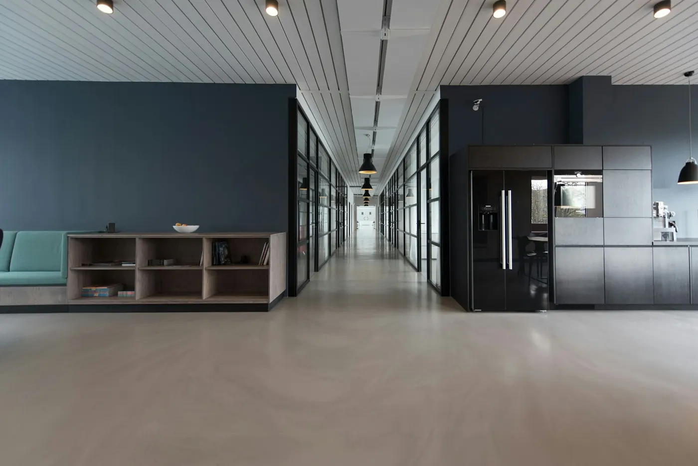 Empty modern office corridor after a company has scaled down